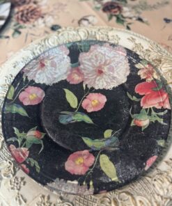 🌺 Plato decorativo en vidrio – “Colibríes al anochecer” 🌺